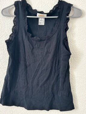 Talbots Black Lace-Trim Ribbed Camisole